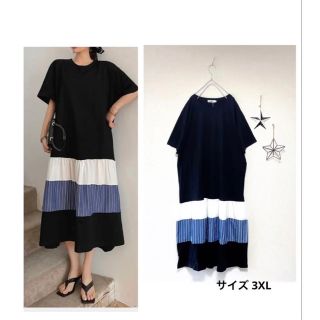 ❁black❁ 裾フリル切り替えワンピース 3XL(ロングワンピース/マキシワンピース)