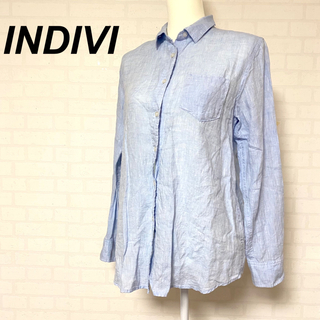 インディヴィ(INDIVI)のINDIVI インディヴィ リネン100% 水色 40サイズ リネンシャツ 夏(シャツ/ブラウス(長袖/七分))