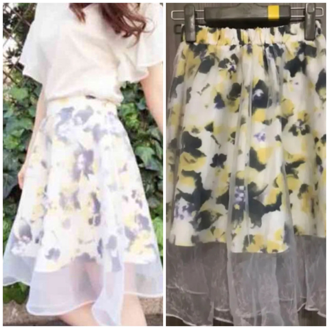 フーズフーチコ　花柄スカート　オーガンジースカート レディースのスカート(ひざ丈スカート)の商品写真