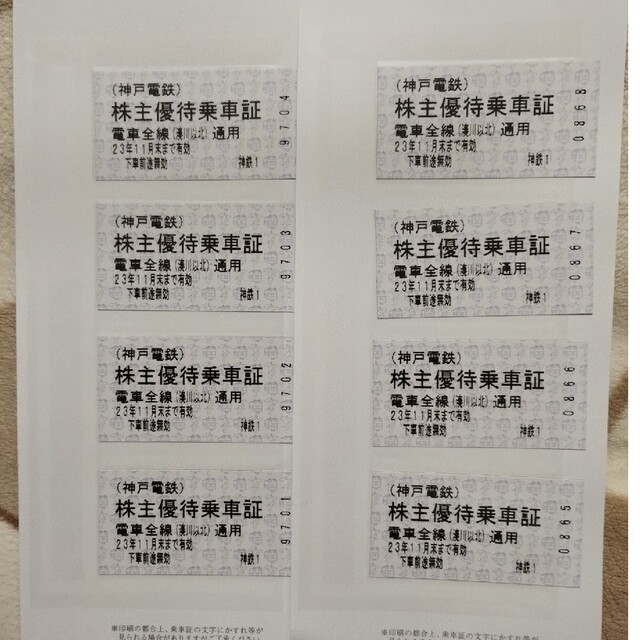 神戸電鉄 株主優待乗車証8枚 チケットの乗車券/交通券(鉄道乗車券)の商品写真