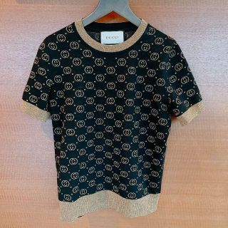 Gucci - GUCCI グッチ 半袖ニット 554995 ブラック×ゴールド セーター