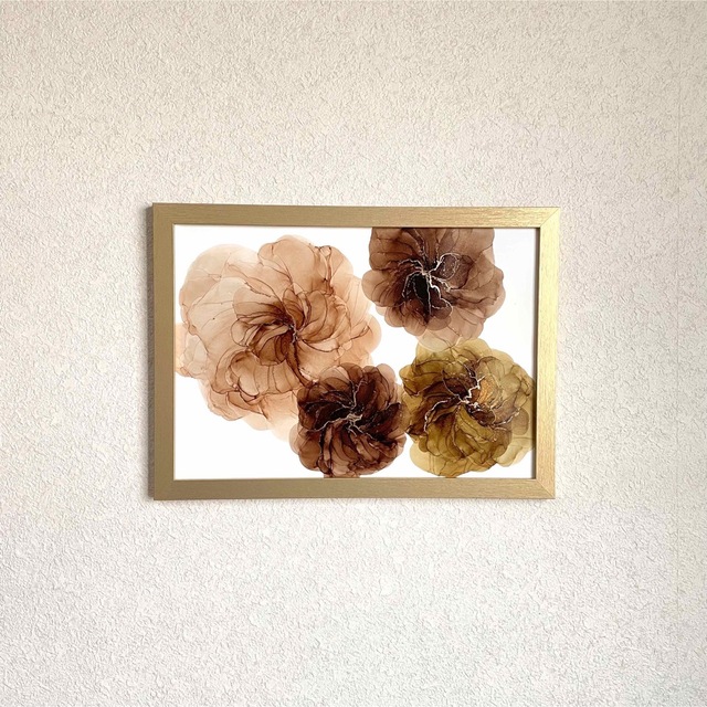 アルコールインクアート A4 原画《japanesemodern flower》 ハンドメイドのインテリア/家具(アート/写真)の商品写真