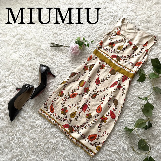 ミュウミュウ miumiu ワンピース ドレス 38 花柄 プリント シルク