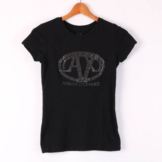 アルマーニエクスチェンジ(ARMANI EXCHANGE)のアルマーニエクスチェンジ 半袖Tシャツ ロゴT ラインストーン クルーネック トップス レディース XSサイズ ブラック ARMANI EXCHANGE(Tシャツ(半袖/袖なし))