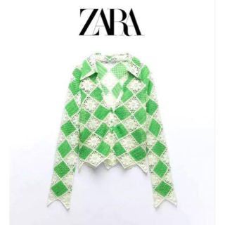 ザラ(ZARA)のZARA ザラ　トップス　クロシェ編みトップス　グリーン(カーディガン)