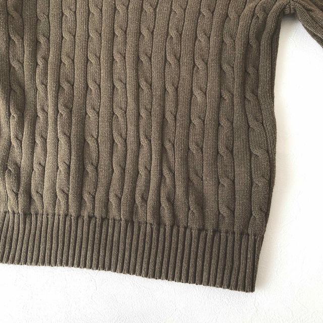 ●ポロラルフローレン●ケーブルニット コットン カーキ ユニセックス 刺繍 QR