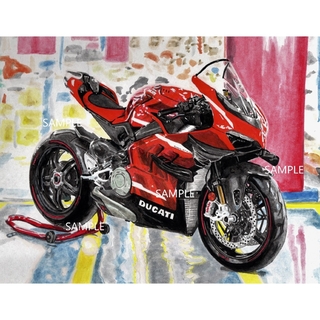 ドゥカティ(Ducati)のドゥカティ スーパーレッジェーラ V4 水彩画 バイク イラスト インテリア(その他)