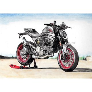 ドゥカティ(Ducati)のドゥカティ モンスター 水彩画 バイク イラスト インテリア(その他)