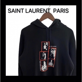 SAINT LAURENT PARIS サンローランパリ ロゴプリント プルオーバーパーカー ブラック 632418 YBQZ2