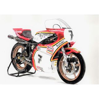 スズキ(スズキ)のスズキ RG500 バリーシーン 水彩画 バイク イラスト インテリア(その他)