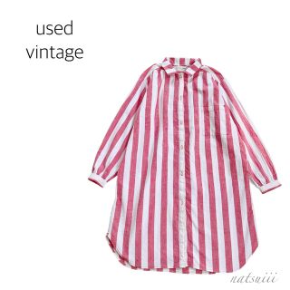 ロキエ(Lochie)のused vintage . キャンディ ストライプ シャツ ワンピース(ひざ丈ワンピース)