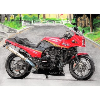 カワサキ(カワサキ)のカワサキ GPZ900R ニンジャ 赤 水彩画 バイク イラスト インテリア(その他)