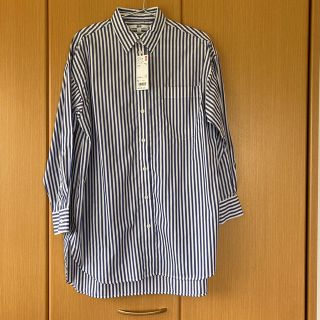 ユニクロ(UNIQLO)のロングシャツ　レディース　ネイビー　S(シャツ/ブラウス(長袖/七分))