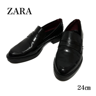 ザラ(ZARA)の【 ZARA 】24センチ　37   黒　スタッズ　オックスフォード　ローファー(ローファー/革靴)