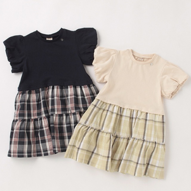 petit main(プティマイン)の【美品】petitmain チェックドッキングカットワンピース　 キッズ/ベビー/マタニティのベビー服(~85cm)(ワンピース)の商品写真