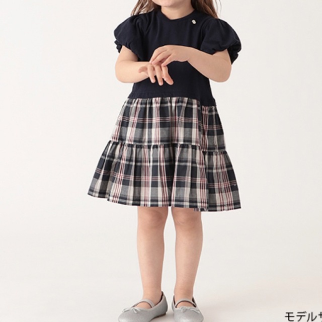 petit main(プティマイン)の【美品】petitmain チェックドッキングカットワンピース　 キッズ/ベビー/マタニティのベビー服(~85cm)(ワンピース)の商品写真