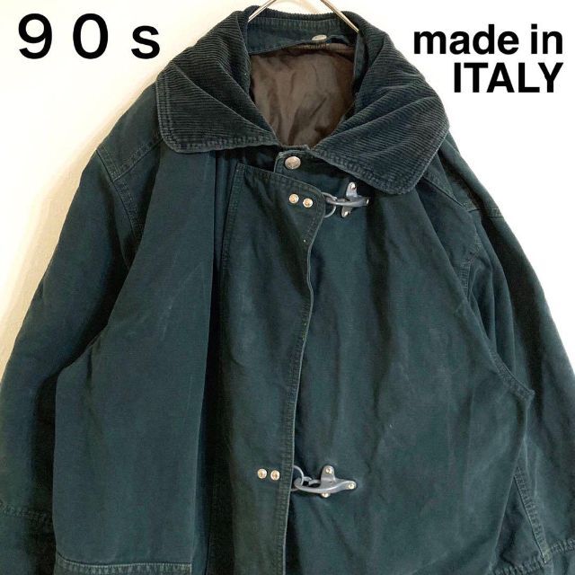 激レア◎90s◎イタリア製◎ファイヤーマンコート◎緑◎インナー付◎襟コーデュロイ