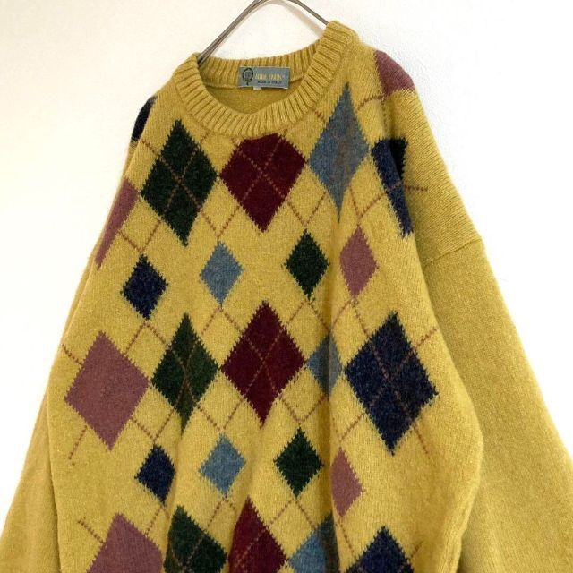 レア◎90s◎イタリア製◎ニット◎黄色◎マルチカラー◎好配色◎レトロ◎アーガイル レア◎90s◎イタリア製◎ニット◎黄色◎マルチカラー◎好配色◎レトロ◎アーガイル