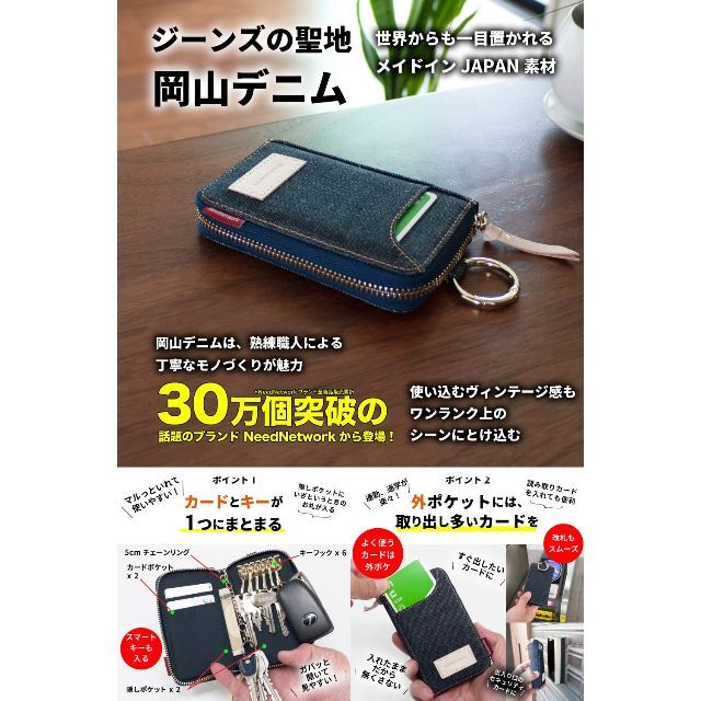 ニードネットワーク 岡山デニム キーケース メンズ スマートキーケース カード  メンズのバッグ(その他)の商品写真