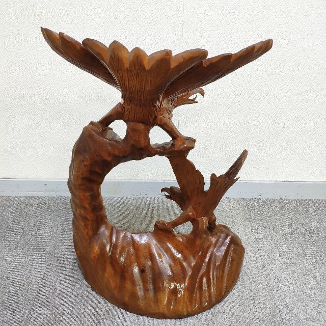鷹 鷲 タカ 2体 木彫 一刀彫 置物 木製 天然木 木工品 高さ52cmの通販