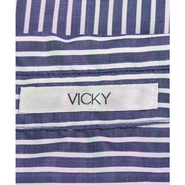 VICKY(ビッキー)のVICKY ヴィッキー ブラウス 2(M位) 紺x白(ストライプ) 【古着】【中古】 レディースのトップス(シャツ/ブラウス(長袖/七分))の商品写真
