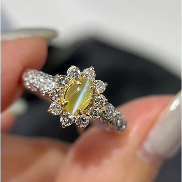 天然キャッツアイ  ダイヤ リング 0.53ct k18 ¥ネックレス