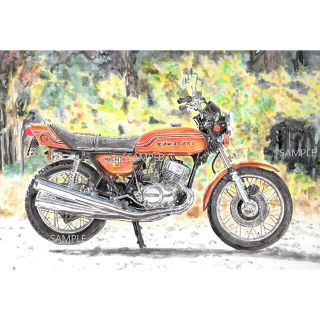 カワサキ(カワサキ)のカワサキ 750SS マッハⅢ 水彩画 バイク イラスト インテリア(その他)