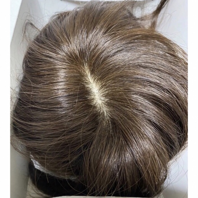 ウィッグ/エクステ人毛100%✨前髪付き部分ウィッグ地肌付きヘアピースオシャレなブラウンカラー