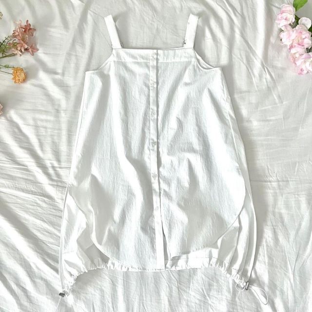 UN3D. レイヤードシャツキャミソール　ホワイト　ドローストリング　白