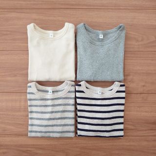 ムジルシリョウヒン(MUJI (無印良品))の無印良品 長袖Tシャツ 無地 ボーダー 生成 グレー 紺 90 4枚組(Tシャツ/カットソー)