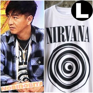 ハイドアンドシーク(HIDE AND SEEK)の白Ｌ半袖T/ nirvana nevermind ×サークル Tシャツ(Tシャツ/カットソー(七分/長袖))