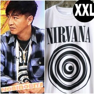 ハイドアンドシーク(HIDE AND SEEK)の白XXL半袖T/ nirvana nevermind ×サークル Tシャツ(Tシャツ/カットソー(半袖/袖なし))