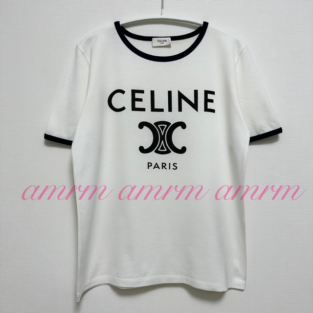 celine(セリーヌ)の【正規品】CELINE セリーヌ トリオンフTシャツ オフホワイト ブラックXS レディースのトップス(Tシャツ(半袖/袖なし))の商品写真