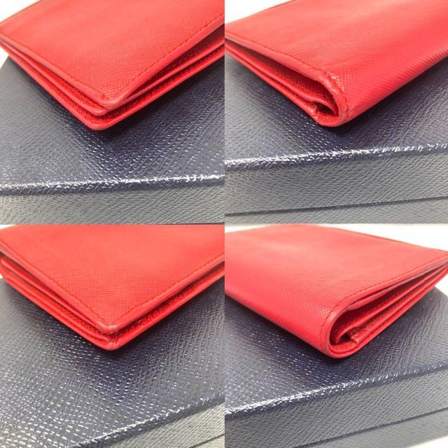 PRADA(プラダ)の美品 プラダ 二つ折り財布 サフィアーノ 三角 ロゴ トライアングル レザー 赤 レディースのファッション小物(財布)の商品写真