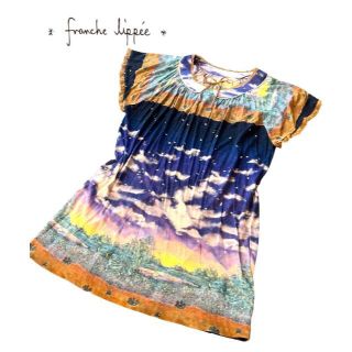 フランシュリッペ(franche lippee)のフランシュリッペ＊夕焼けに輝く花柄ワンピース 2way レース　襟　美品デザイン(ひざ丈ワンピース)