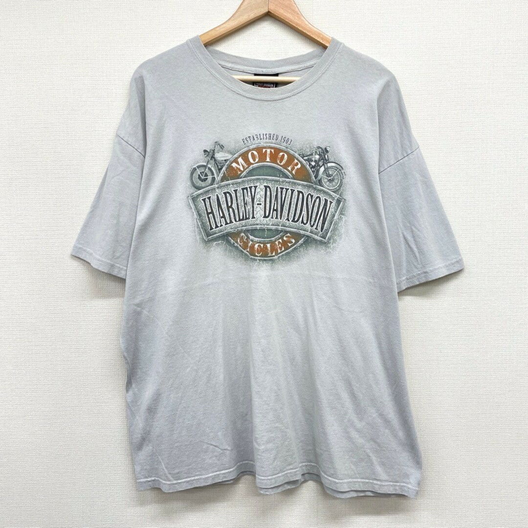 US ハーレー ダビッドソン HARLEY-DAVIDSON Tシャツ 半袖 ロゴ 両面プリント サイズ：メンズ XXL ビッグサイズ ライトグレー系