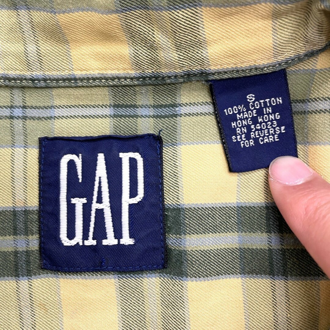 90's US古着 オールド ギャップ OLD GAP ボタンダウンシャツ 長袖 チェック柄 サイズ：メンズ M相当 イエロー×ブラック×ライトブルー  【中古】