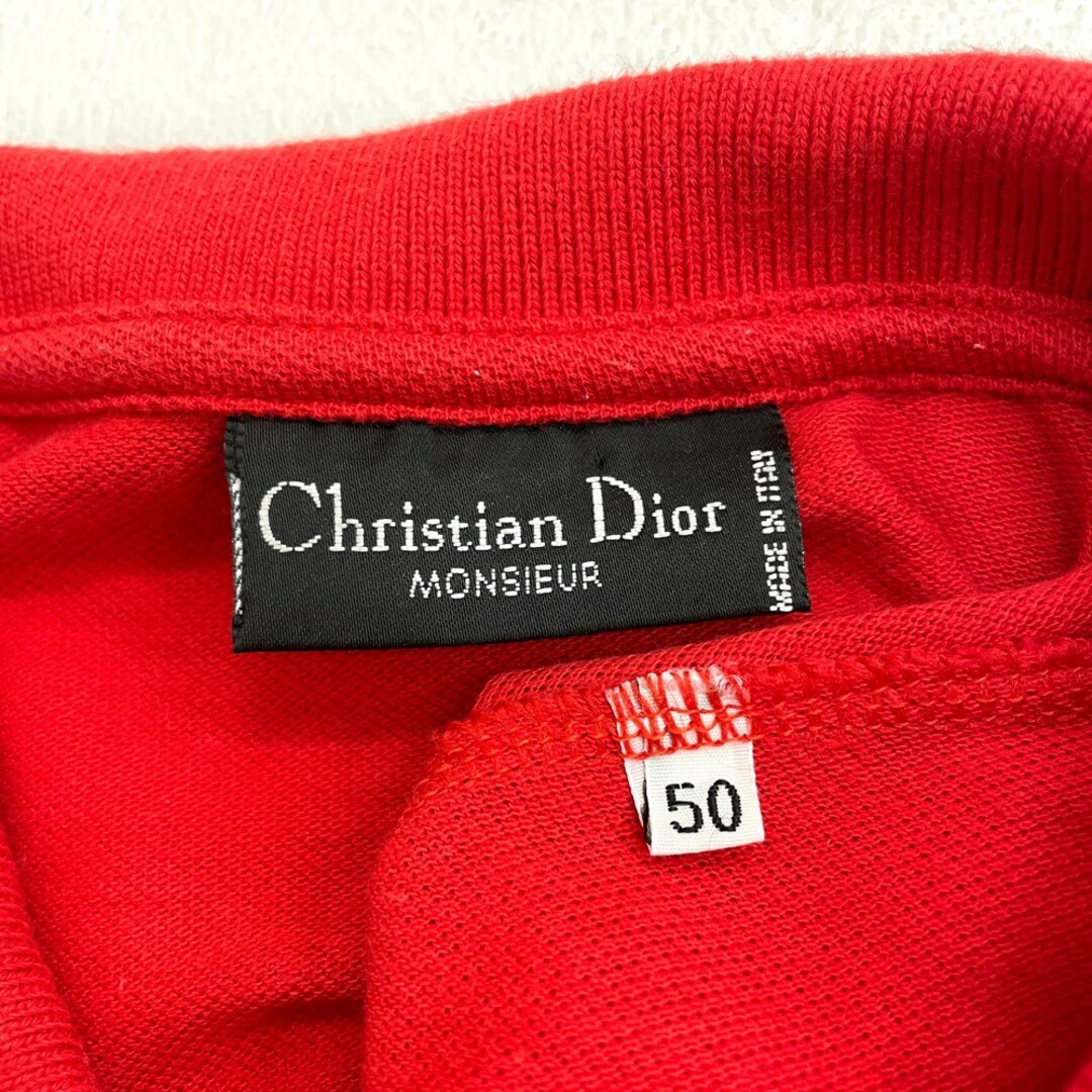 Dior(ディオール)のユーロ古着 イタリア製 クリスチャン ディオール ムッシュ Christian Dior MONSIEUR 鹿の子 ポロシャツ 半袖 ロゴ 刺繍 サイズ：メンズ M相当 レッド 【中古】 メンズのトップス(ポロシャツ)の商品写真