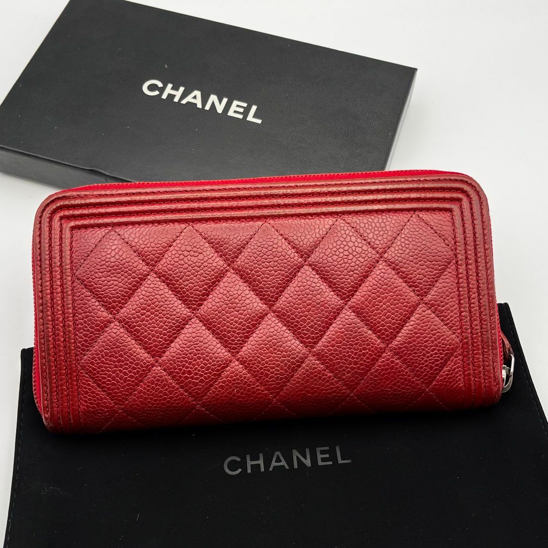 超美品　CHANEL　キャビアスキン　ボーイシャネル　ラウンドジップ　長財布