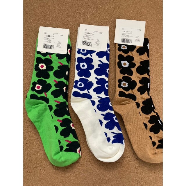 marimekko(マリメッコ)の○新品○ お値下げ マリメッコ ソックス 3足セット グリーン ブルー ブラウン レディースのレッグウェア(ソックス)の商品写真