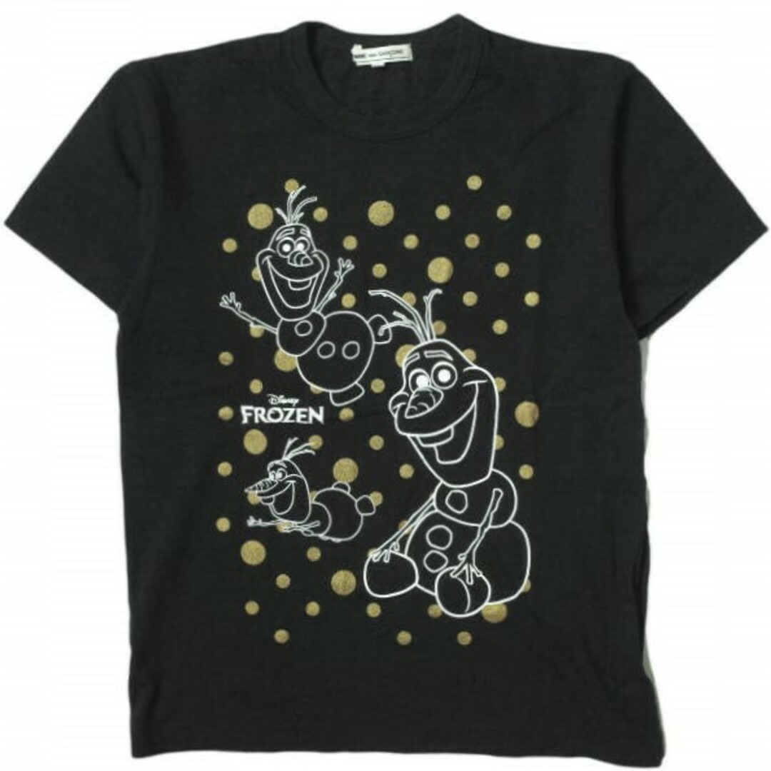 COMME des GARCONS x Disney コムデギャルソン ディズニー 別注 日本製 14AW アナと雪の女王 プリントTシャツ ON-T002 S ブラック 半袖 オラフ ドット トップス【COMME des GARCONS × Disney】