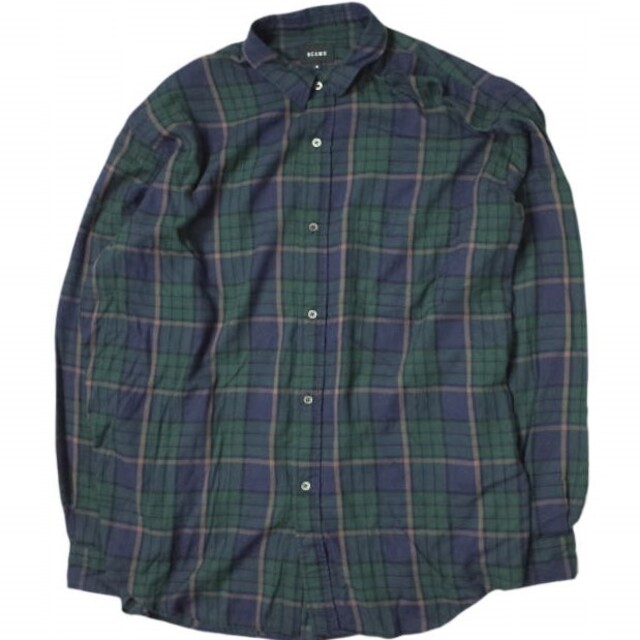 BEAMS(ビームス)のBEAMS ビームス 22SS テトロンレーヨン ミニレギュラーイージーシャツ 11-11-9012-803 M NAVY/GREEN 長袖 チェック トップス【中古】【BEAMS】 メンズのトップス(シャツ)の商品写真