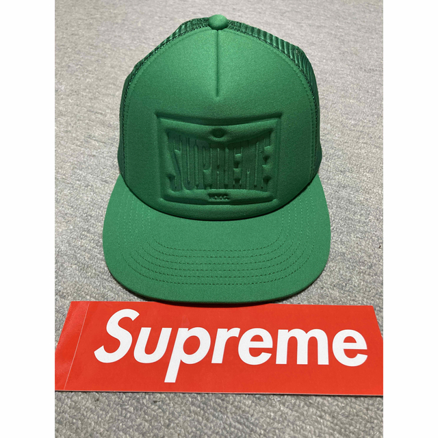 supreme スタンプロゴ　メッシュ キャップ　グリーン