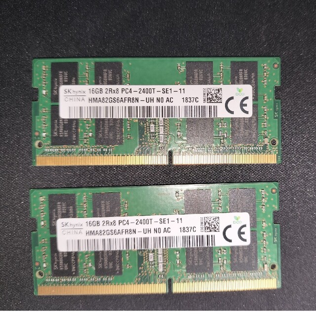 DDR4 ノートPC用メモリー 16GB 2枚 合計32GBの通販 by よろずや's shop ... SK hynix 8GB 2Rx8 PC4-2133P ノートPC用メモリ 2枚