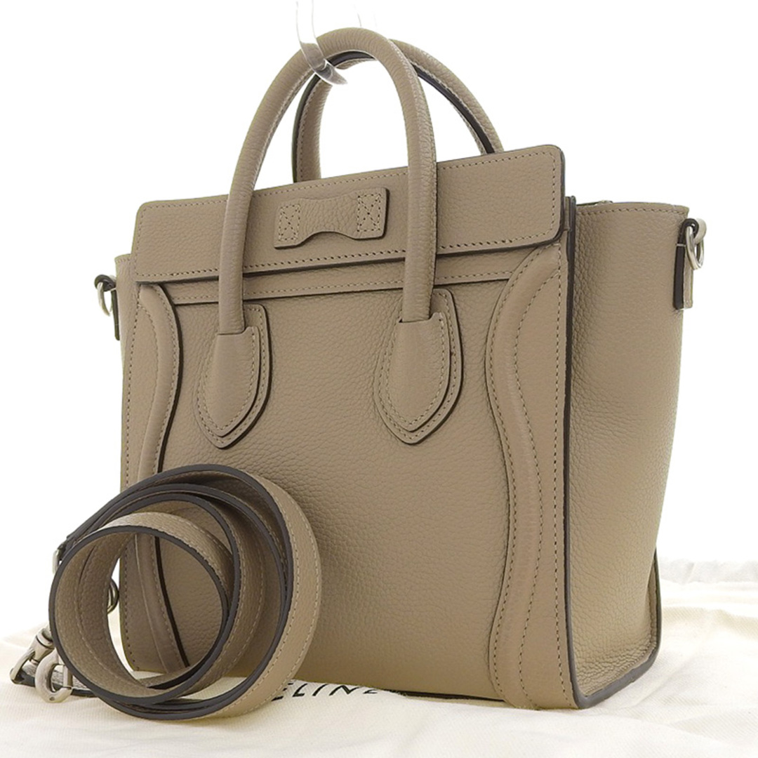 セリーヌ CELINE ラゲージ ナノショッパー 2WAYバッグ ハンドバッグ ショルダーバッグ レザー ベージュ 中古 新入荷 OB1442