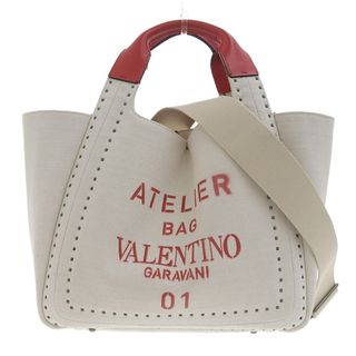 アザー(other)のヴァレンティノ VALENTINO 2WAYバッグ ハンドバッグ アトリエバッグ キャンバス レザー ホワイト レッド VW2B0H86 中古 新入荷 OB1449(ハンドバッグ)