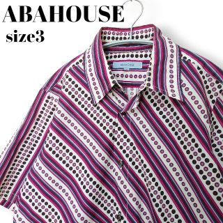 アバハウス(ABAHOUSE)のABAHOUSE　サイケ　幾何学　メンズ　半袖シャツ　L　紫　ストライプ(シャツ)