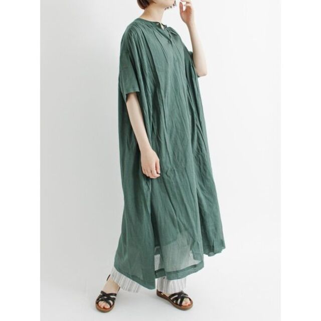 新品★サマンサモスモス★blue★ボリュームコットンボイルギャザー前開ワンピース