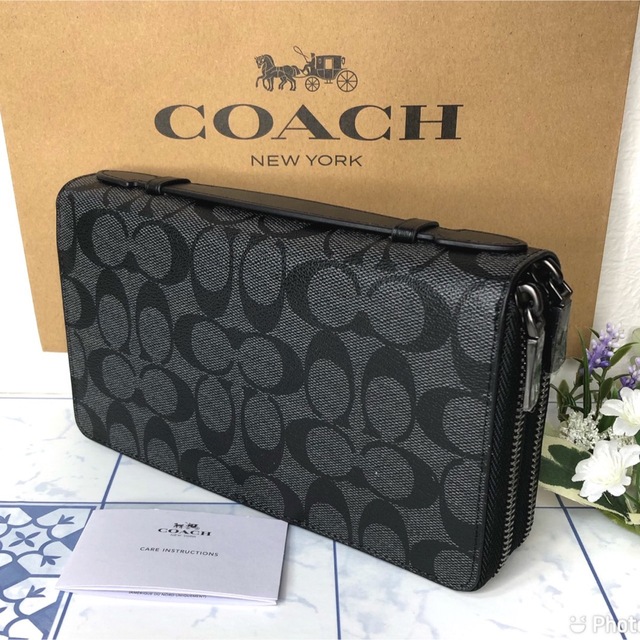 コーチ COACH 長財布 F93504 ブラック ダブルジップ メンズ財布