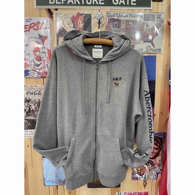 新品アバクロメンズ刺繍ロゴのZIPパーカーLグレー www.bistro-regent.fr
